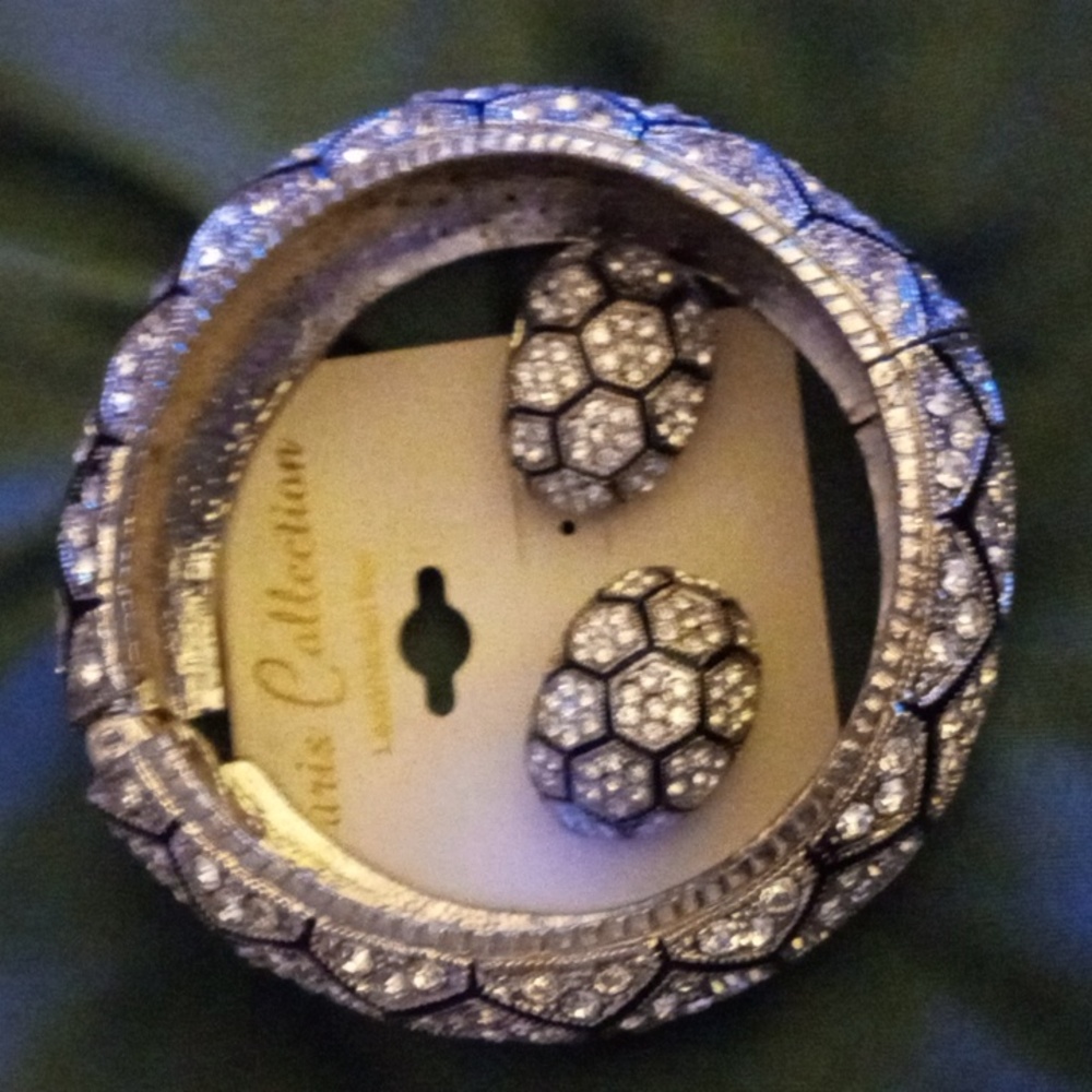 Hinge Dome Crystal Bangle Bracelet and earrings